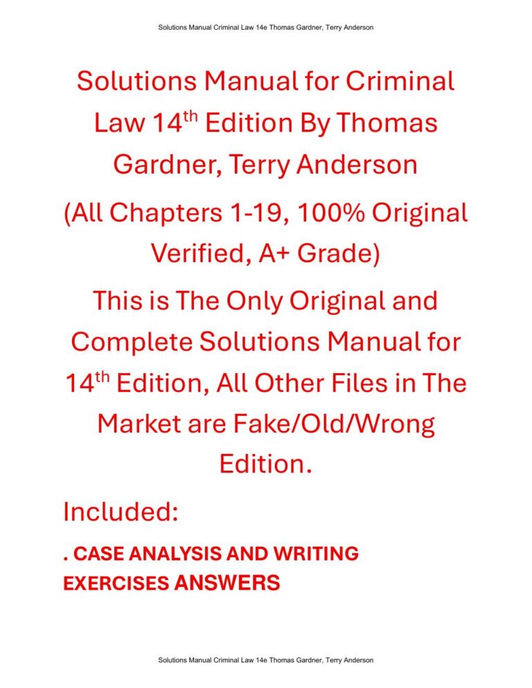 Solutions Manual For Criminal Law 14th Edition By Thomas Gardner, Terry Anderson