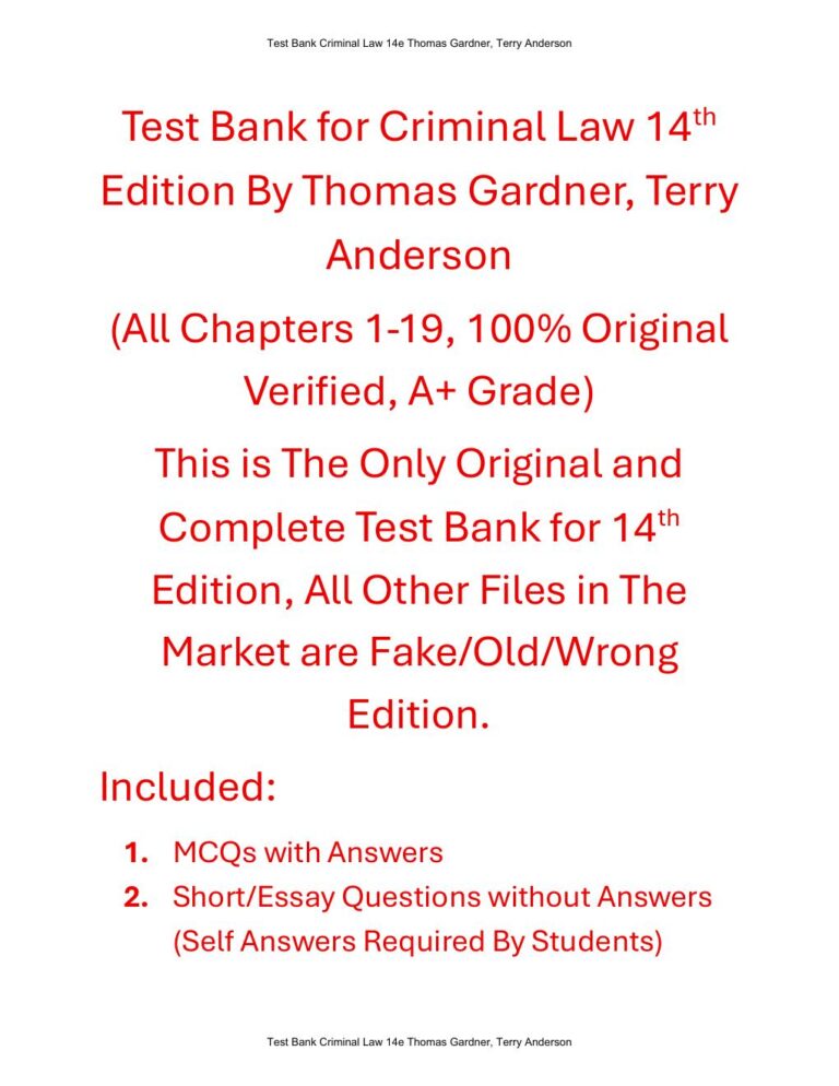 Test Bank for Criminal Law 14th Edition By Thomas Gardner, Terry Anderson