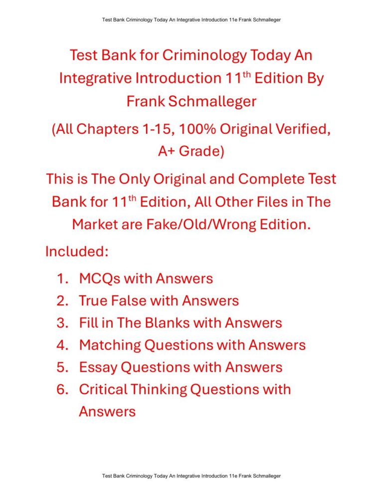 Test Bank for Criminology Today An Integrative Introduction 11th Edition By Frank Schmalleger