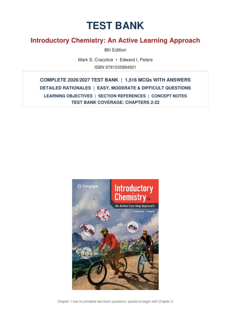 TEST BANK for Introductory Chemistry: An Active Learning Approach 8th Edition by Mark Cracolice, Edward Peters