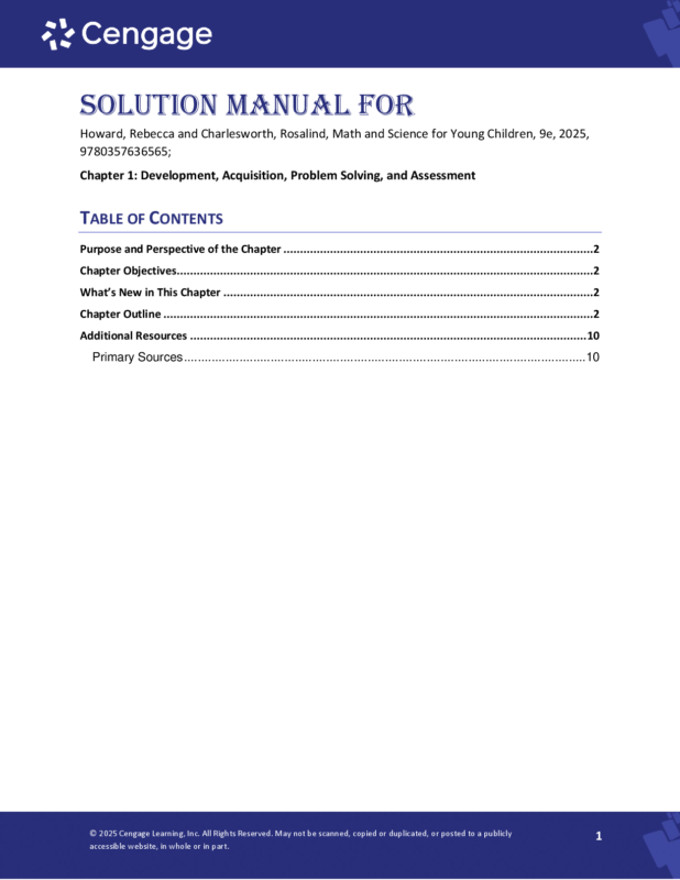 Solutions Manual For Math and Science for Young Children 9th Edition by Rosalind Charlesworth, Ph.D | Chapter 1-12