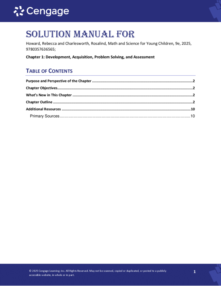 Solutions Manual For Math and Science for Young Children 9th Edition by Rosalind Charlesworth, Ph.D | Chapter 1-12