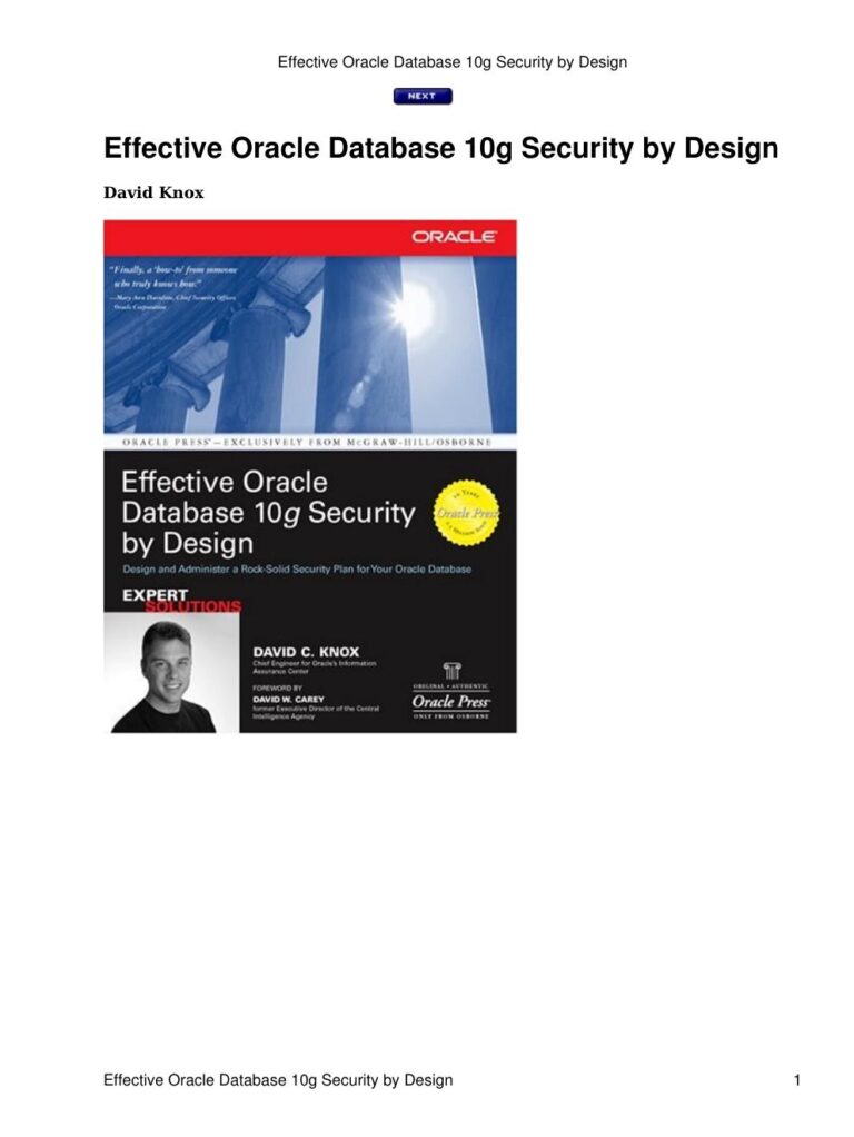 Effective Oracle Database 10g Security by Design 1st Edition By David Knox