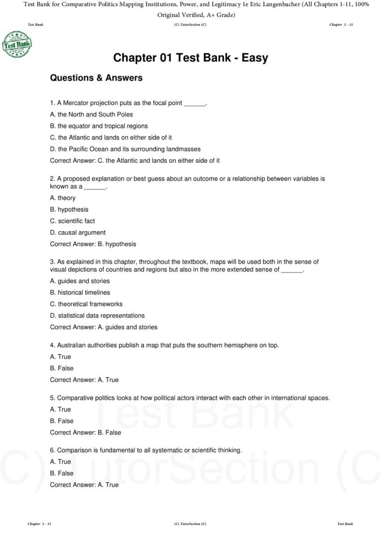 Test Bank for Comparative Politics: Mapping Institutions, Power, and Legitimacy 1st Edition By Eric Langenbacher (All Chapters 1-11, 100% Original Verified)