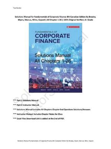 SOLUTIONS MANUAL for Fundamentals of Corporate Finance 8th Canadian Edition By Brealey, Myers, Marcus, Mitra, Gajurel