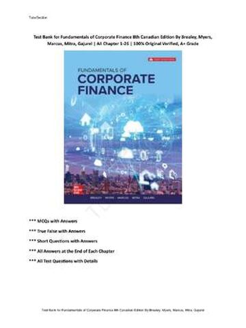 TEST BANK for Fundamentals of Corporate Finance 8th Canadian Edition By Brealey, Myers, Marcus, Mitra, Gajurel